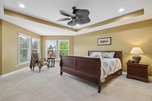 Primary Bedroom Suite with Sitting Area, Tray Ceiling, and spa-like bathroom