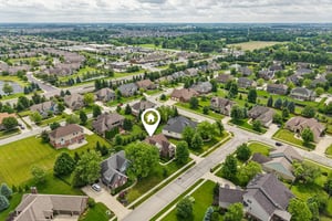 Aerial view of the home with location marker