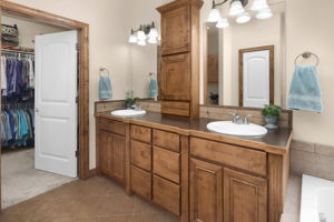 Dual Sinks and Tile Flooring in Master Bathroom