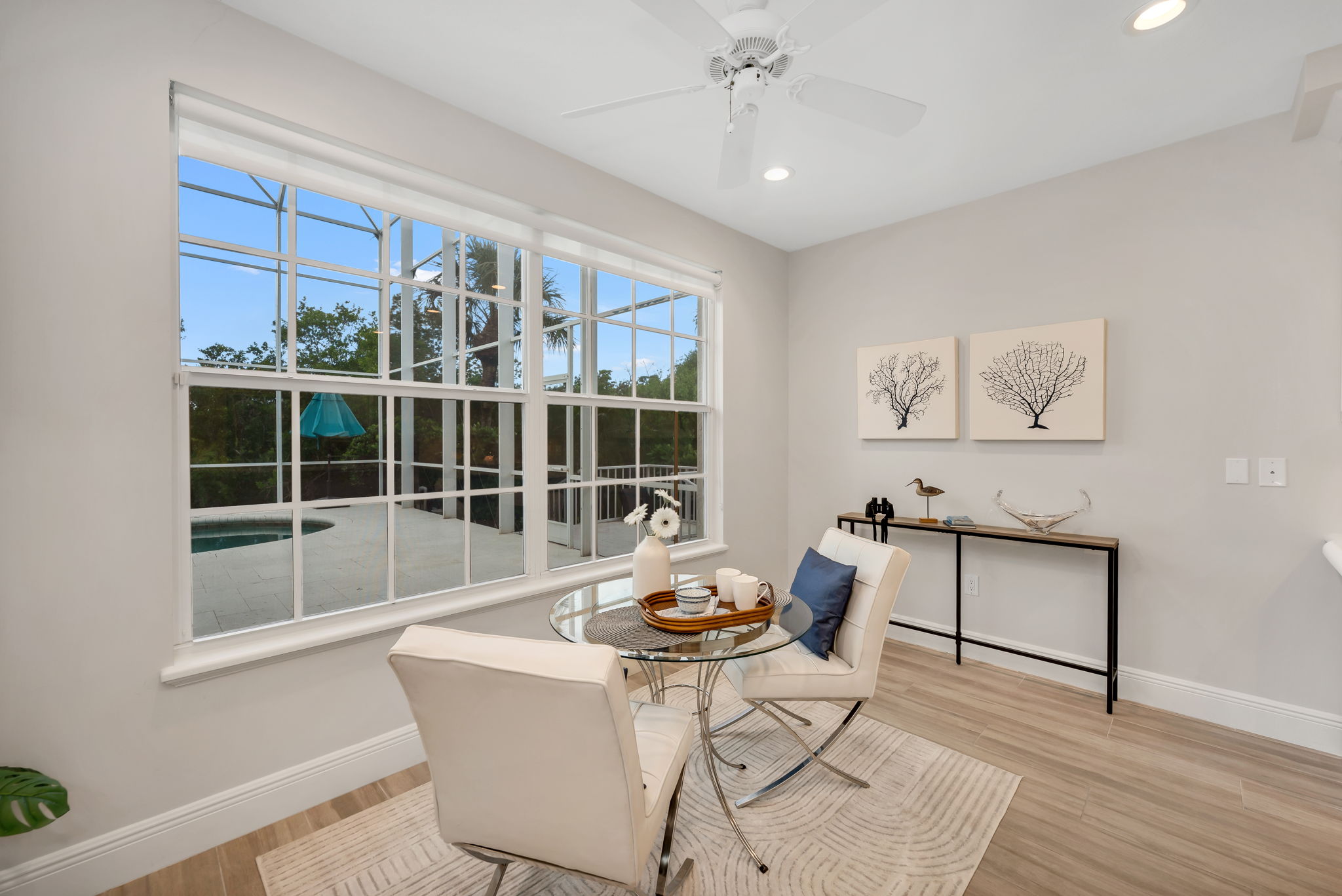Breakfast area overlooks pool and private preserve views