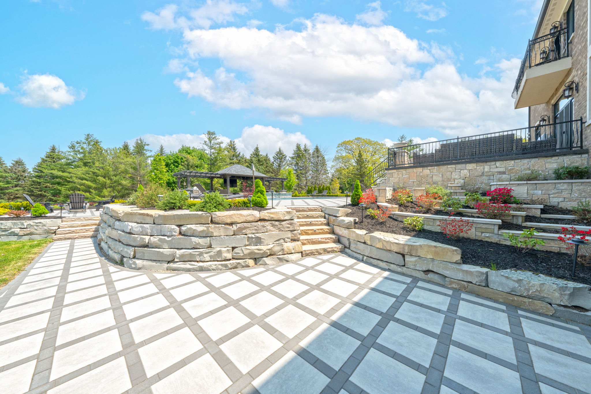 Walk out basement to custom stone work